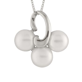 9-10mm Button White Cultured Freshwater Pearl Rhodium Over Sterling
Silver Pendant