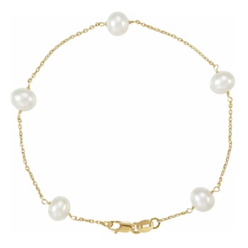 14K Yellow Gold White Freshwater Pearl 7 inch Bracelet