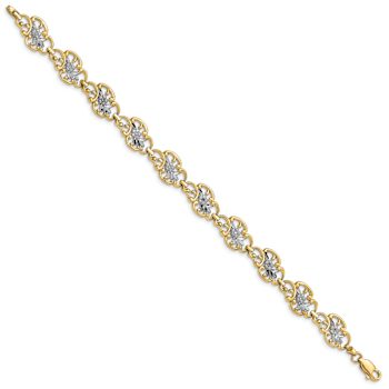 14k Two-tone Gold Diamond-Cut Fancy Flower Link Bracelet