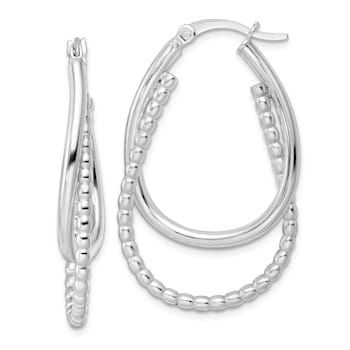 Rhodium Over Sterling Silver Polished Double Oval Hoop Earrings