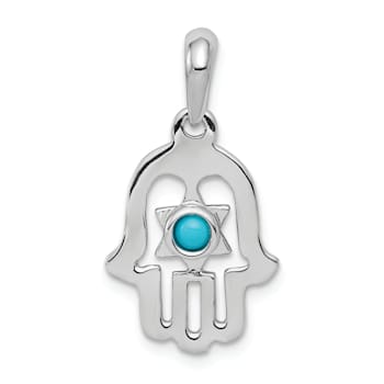 Rhodium Over 14k White Gold Turquoise Chamseh Pendant