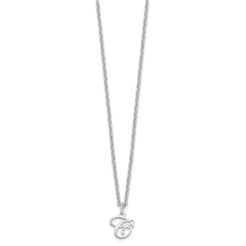 Rhodium Over Sterling Silver Letter C Initial Necklace