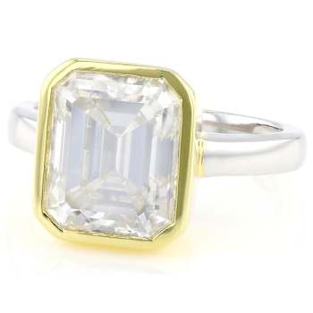 Two-Tone Moissanite Emerald-Cut Solitaire Ring In 14K Gold And
Platinum-Enhanced Sterling Silver 4.93ct DEW