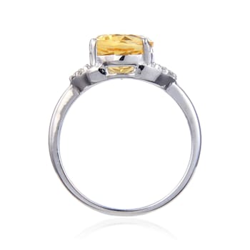 Oval Citrine with White Topaz Accents Sterling Silver Ring, 3.90ctw