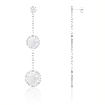 White Mother of Pearl Rhodium Over Sterling Silver Earrings