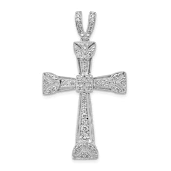Rhodium Over 14K White Gold Diamond Filigree Cross Pendant