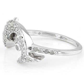 White Diamond Rhodium Over Sterling Silver Dolphin Cluster Ring 0.45ctw