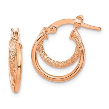 14k Rose Gold Polished and Diamond-Cut 5/8" Hinged Hoop Earrings