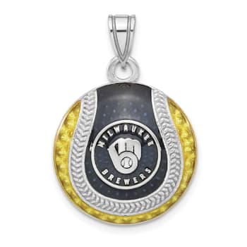 Rhodium Over Sterling Silver MLB LogoArt Milwaukee Braves Enameled Pendant