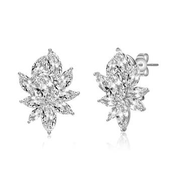 Corsage Flower CZ Cluster Stud Earrings In Sterling Silver