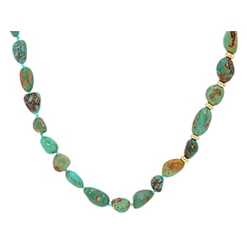 Turquoise Nugget Station Necklace In 18K Gold Over Sterling Silver 36 Inch