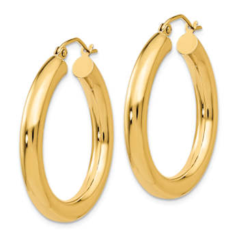14k Yellow Gold Polished 1 3/16" Tube Hoop Earrings