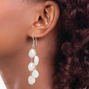 Sterling Silver Polished Freshwater Cultured Pearl 2-Strand Dangle Earrings