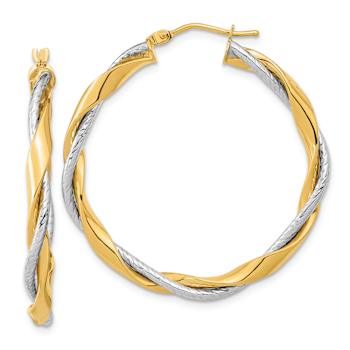 14k Yellow Gold and 14k White Gold 1 7/16" Polished Rope Twisted
Hoop Earrings