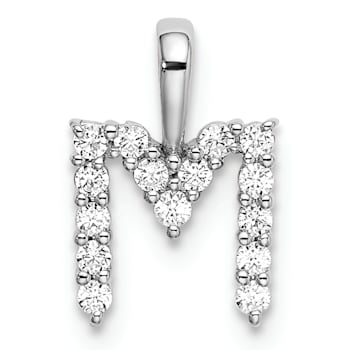 Rhodium Over 14K White Gold Lab Grown Diamond Letter M Initial Pendant