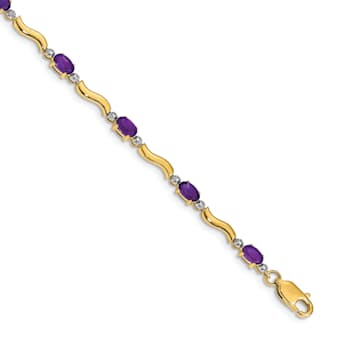 14k Yellow Gold and Rhodium Over 14k Yellow Gold Diamond and Amethyst Bracelet