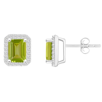 7x5mm Emerald Cut Peridot And Created White Sapphire 10k White Gold Halo
Stud Earrings