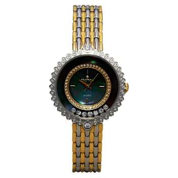 Croton Ilaria Two-Tone Floating Crystal Watch with Black Mother Of Pearl Dial