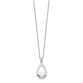 Rhodium Over Sterling Silver 6-7mm White Button Freshwater Cultured
Pearl Necklace