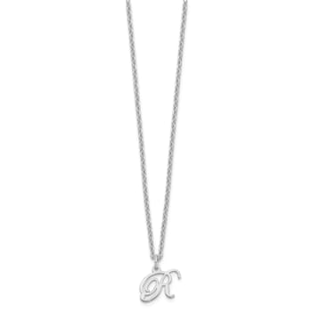 Rhodium Over Sterling Silver Letter R  Initial Necklace