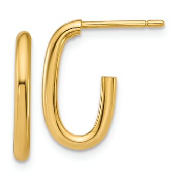 14k Yellow Gold 5/8 inch Polished Oval J-Hoop Earrings