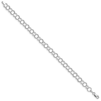 Rhodium Over 14k White Gold 6mm Triple Link Charm Bracelet