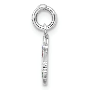 Rhodium Over Sterling Silver Multi-color Enamel Mermaid Children's Pendant