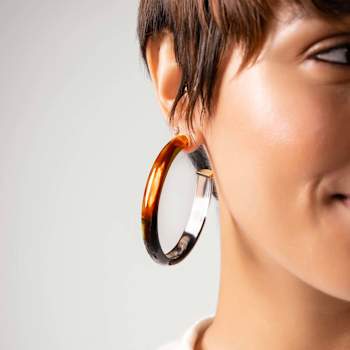 14K Yellow Gold Over Sterling Silver XL Oval Tie Dye Acrylic Hoop
Earrings in Orange and Black