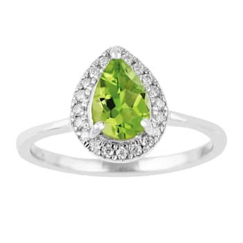 Pear Shape Peridot with Moissanite Accents Rhodium Over Sterling Silver Ring