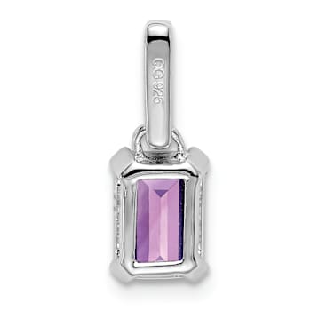 Rhodium Over 10k White Gold 1.1 ctw Amethyst and Accent Diamond Pendant