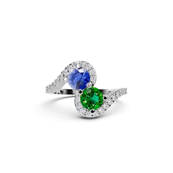 14K White Gold Tsavorite and Tanzanite Ring 1.05 ctw