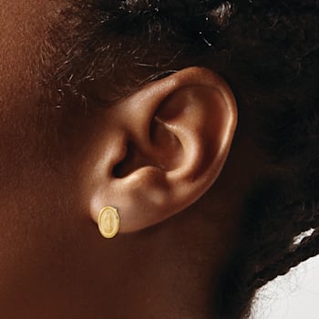 14k Yellow Gold Polished and Satin Our Lady of Guadalupe Stud Earrings