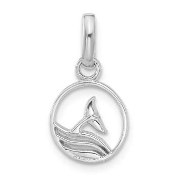 Rhodium Over Sterling Silver Whale and Dolphin Tail Circle Pendant
