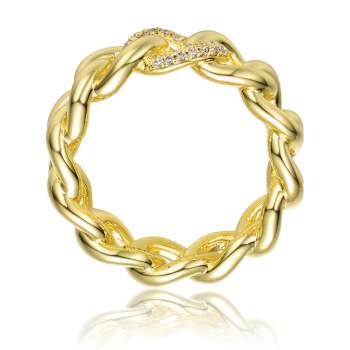 CZ Pave Chain Band Ring In 14K Gold Over Brass
