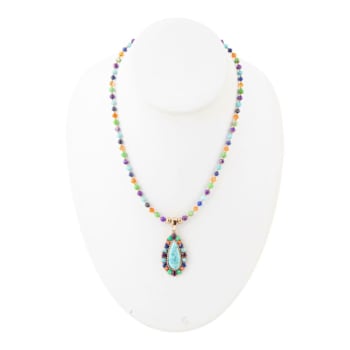 Barse Jewelry Blue Composite Turquoise With Multi-Gemstone Gold Tone
Concho Necklace
