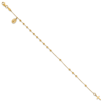 14k Yellow Gold Polished and Diamond-Cut Miraculous Medal and Cross
Rosary Bracelet