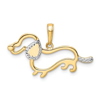 14K Two-tone Gold Diamond-Cut Dachshund Pendant