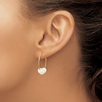 14K Yellow Gold 6-7mm Semi-round White Freshwater Cultured Pearl Hoop
Dangle Earrings