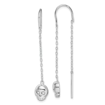 Rhodium Over Sterling Silver Polished Skull Threader Earrings