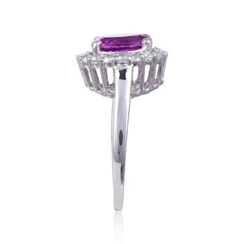 Purple Lab Created Sapphire with White Topaz Accents Sterling Silver
Halo Ring for Women