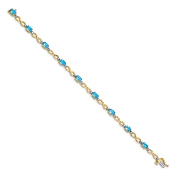 10k Yellow Gold and 10k White Gold Blue Topaz and Diamond Infinity Bracelet