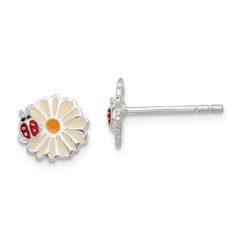 Sterling Silver Enamel Flower and Ladybug Children's Post Earrings
