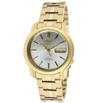 Seiko Men's Series 5 Automatic White Dial Yellow Stainless Steel Watch