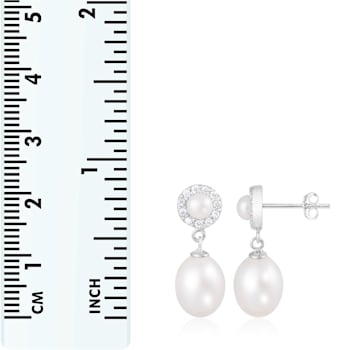 4-8.5 White Cultured Freshwater Pearl and Cubic Zirconia Rhodium Over
Sterling Silver Earrings