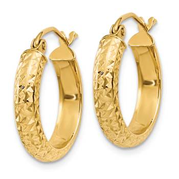 14k Yellow Gold Diamond-Cut 11/16" Hoop Earrings