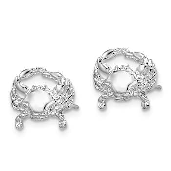 Rhodium Over Sterling Silver Polished Small Blue Crab Post Earrings