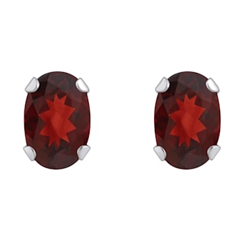6x4mm Oval Garnet Rhodium Over 10k White Gold Stud Earrings