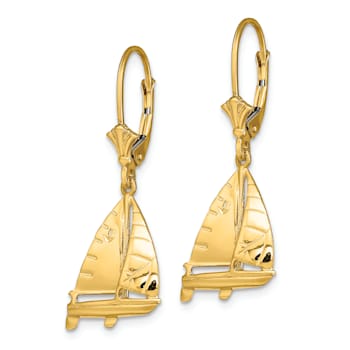 14k Yellow Gold 3D Sailboat Dangle Earrings