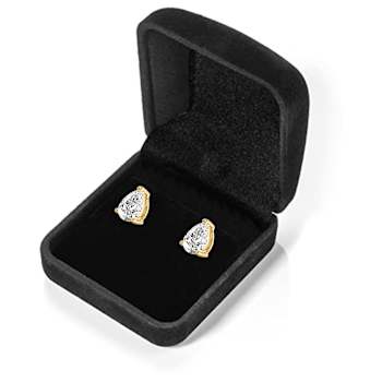 White Cubic Zirconia 14k Yellow Gold Studs With Velvet Gift Box 2.00ctw