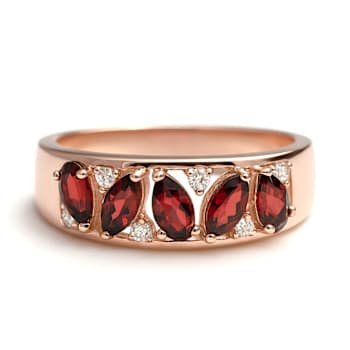 Red Garnet and White Topaz 14K Rose Gold Over Sterling Silver Ring
